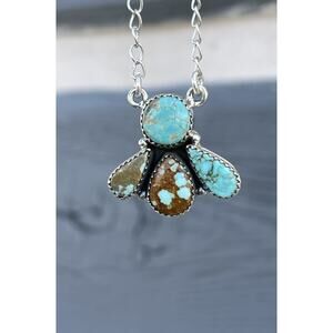 Southwestern Sterling Silver Number 8 Turquoise Cluster Necklace 925 Brown Blue